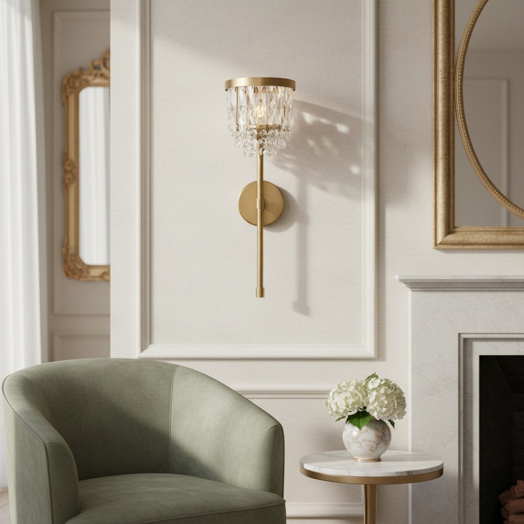 Elegant Metal Frame Crystal Prism Wall Sconce Fixture