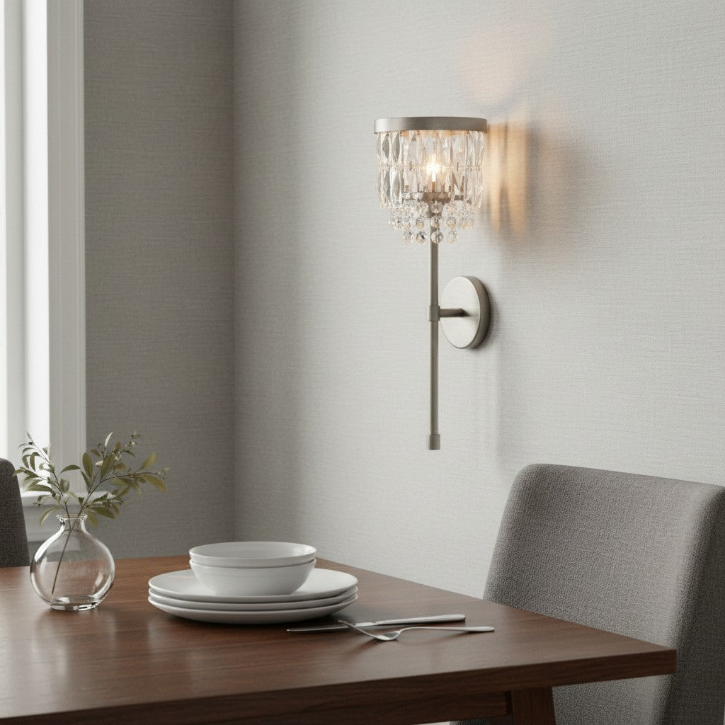 Elegant Metal Frame Crystal Prism Wall Sconce Fixture