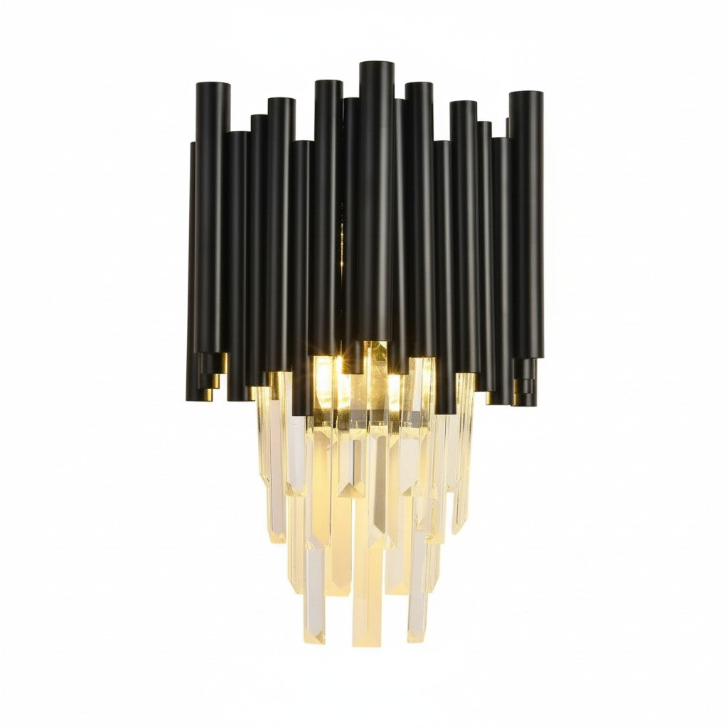 Modern Metal & Clear Crystal Cylindrical Wall Sconce