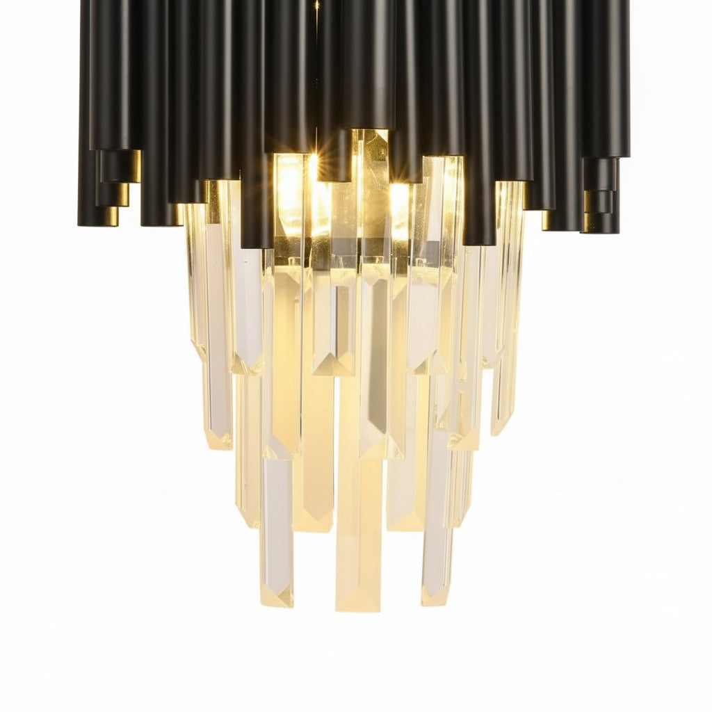 Modern Metal & Clear Crystal Cylindrical Wall Sconce