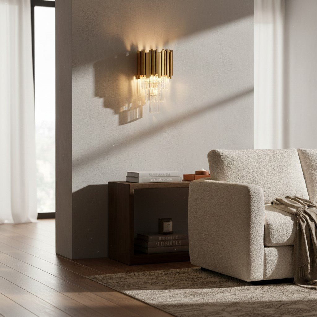 Modern Metal & Clear Crystal Cylindrical Wall Sconce