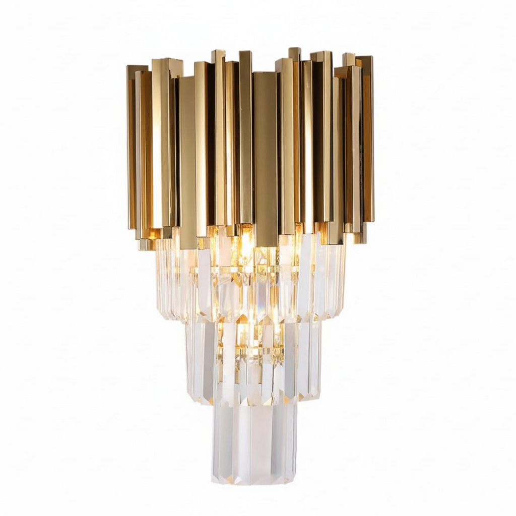 Modern Metal & Clear Crystal Cylindrical Wall Sconce