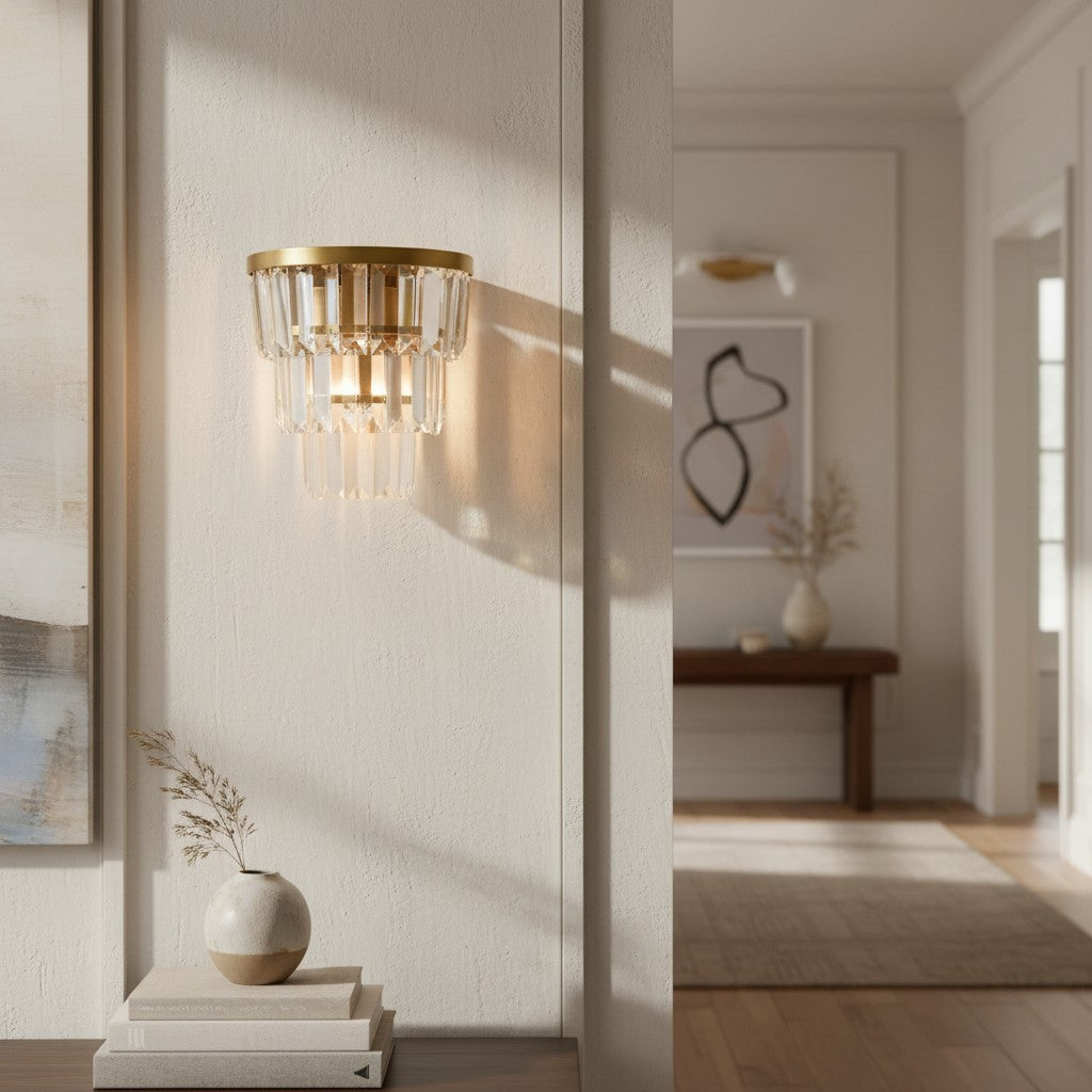 Modern Luxury Crystal Tiered Cylindrical Wall Sconce