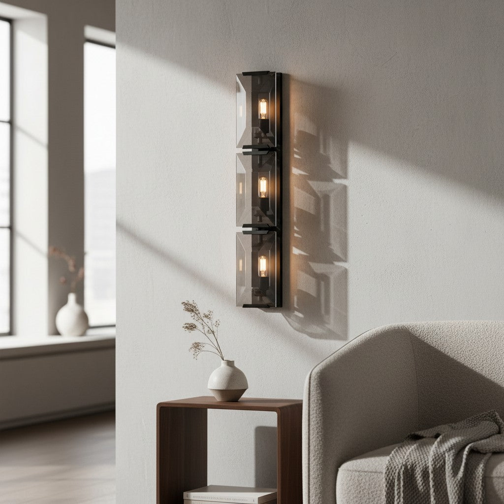 Modern Metal & Crystal Vertical Wall Sconce