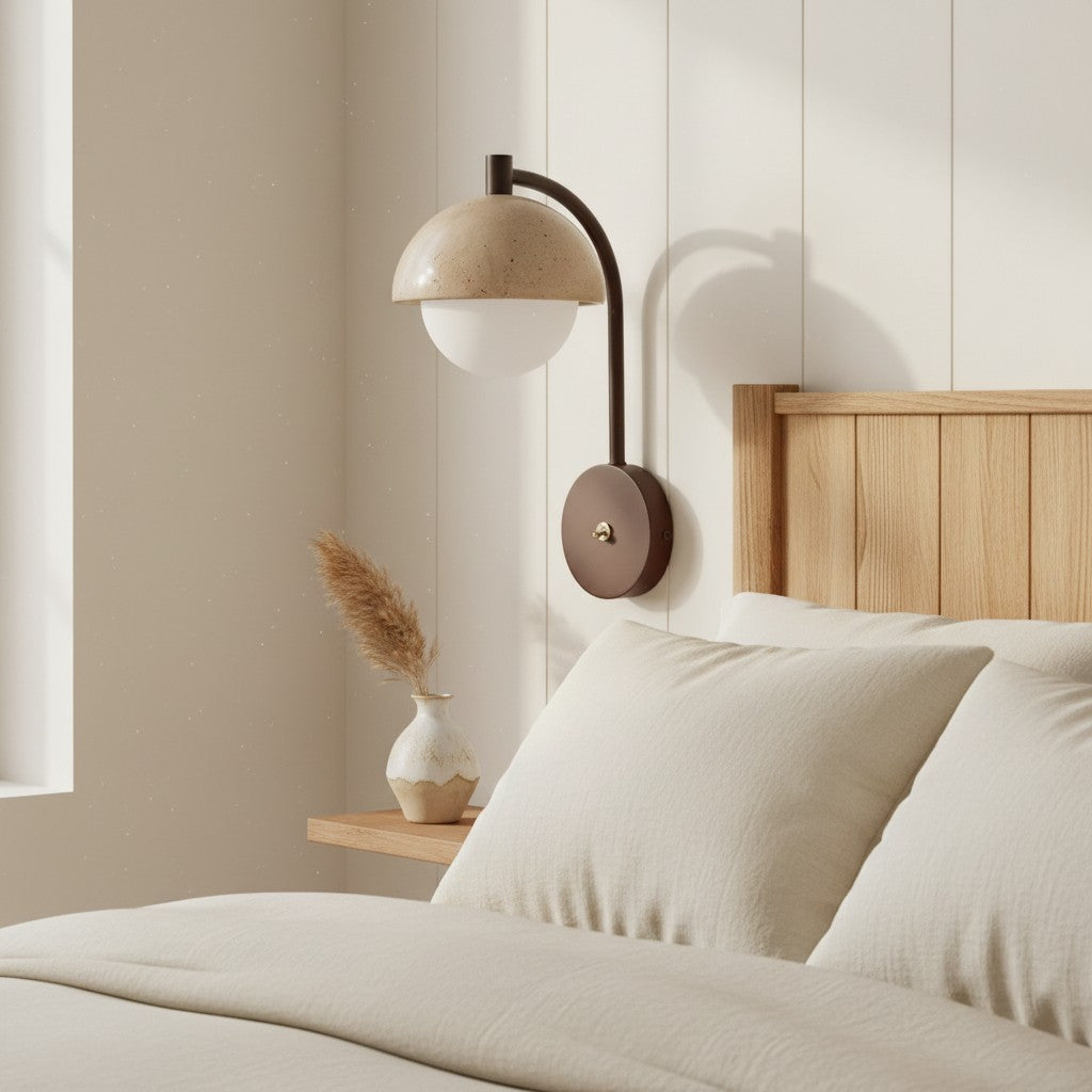 Organic Wabi-Sabi Travertine Semi-Circular Wall Sconce