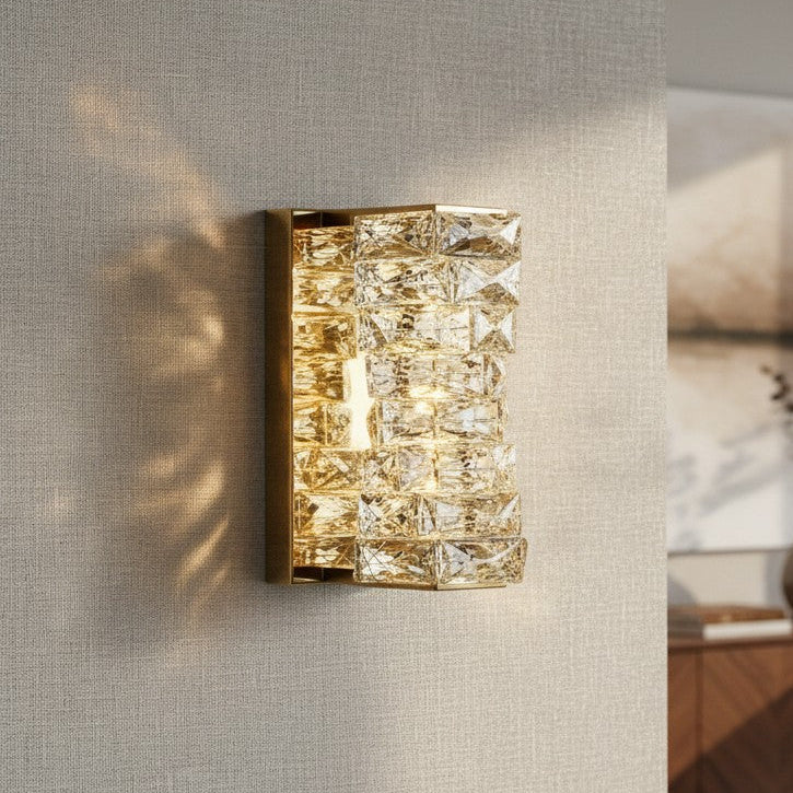 Luxury Stainless Steel & Crystal Cylinder Wall Sconce