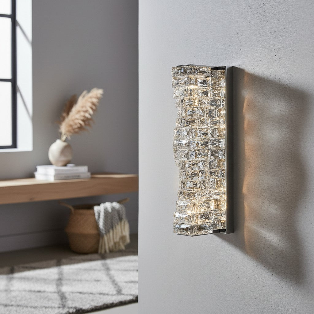 Luxury Stainless Steel & Crystal Cylinder Wall Sconce