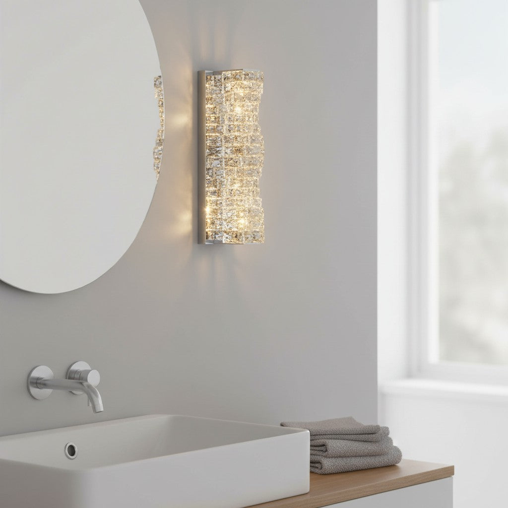 Luxury Stainless Steel & Crystal Cylinder Wall Sconce