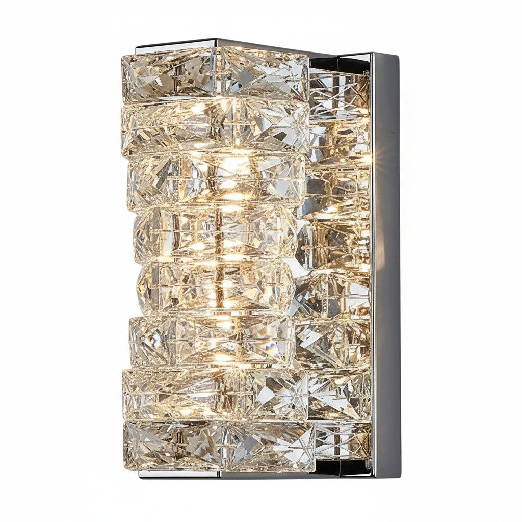 Luxury Stainless Steel & Crystal Cylinder Wall Sconce