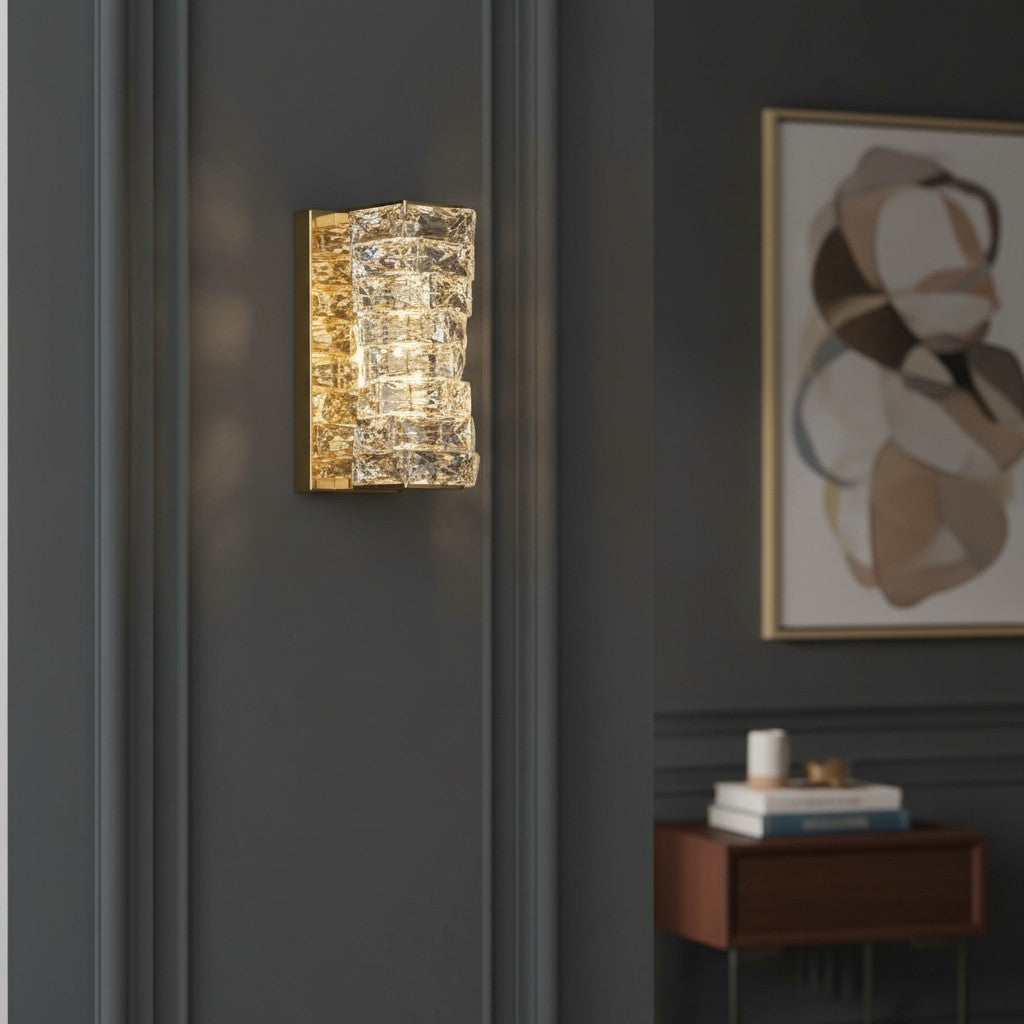Luxury Stainless Steel & Crystal Cylinder Wall Sconce