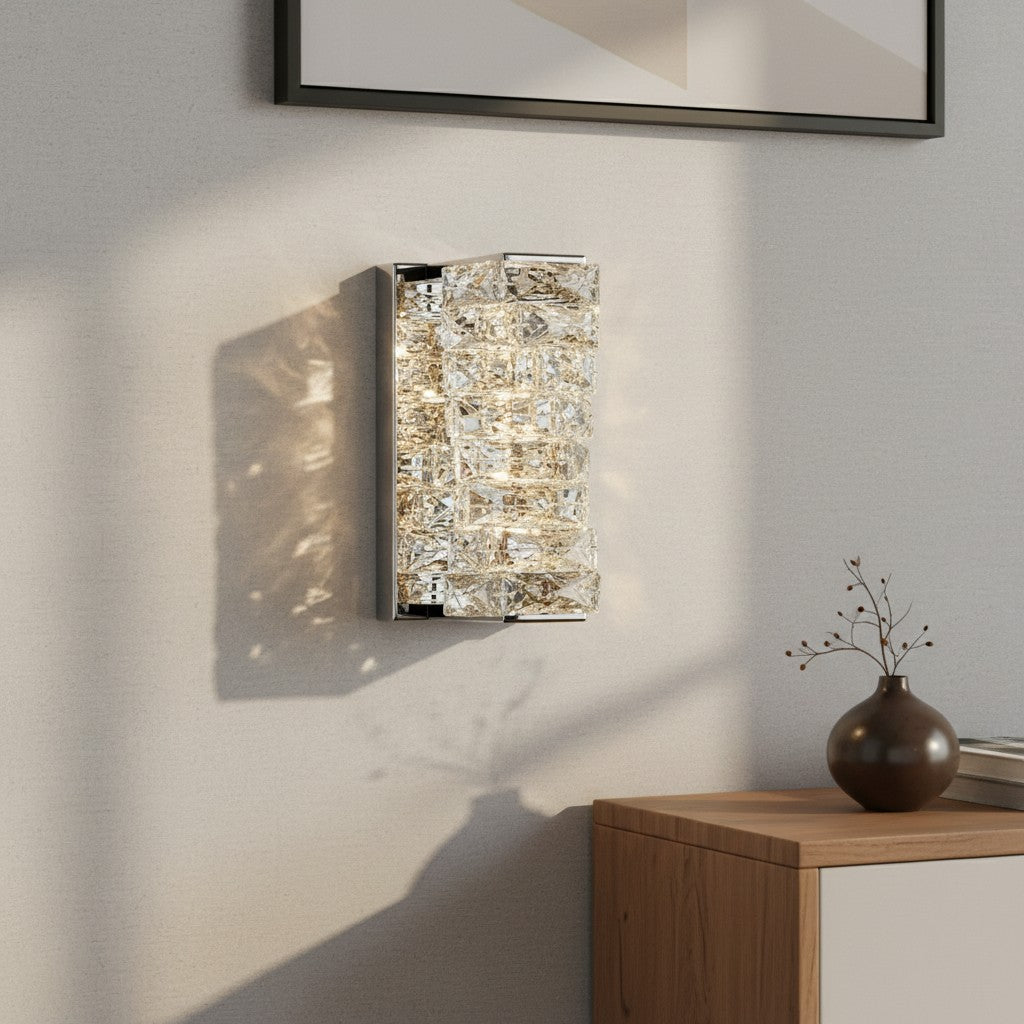 Luxury Stainless Steel & Crystal Cylinder Wall Sconce