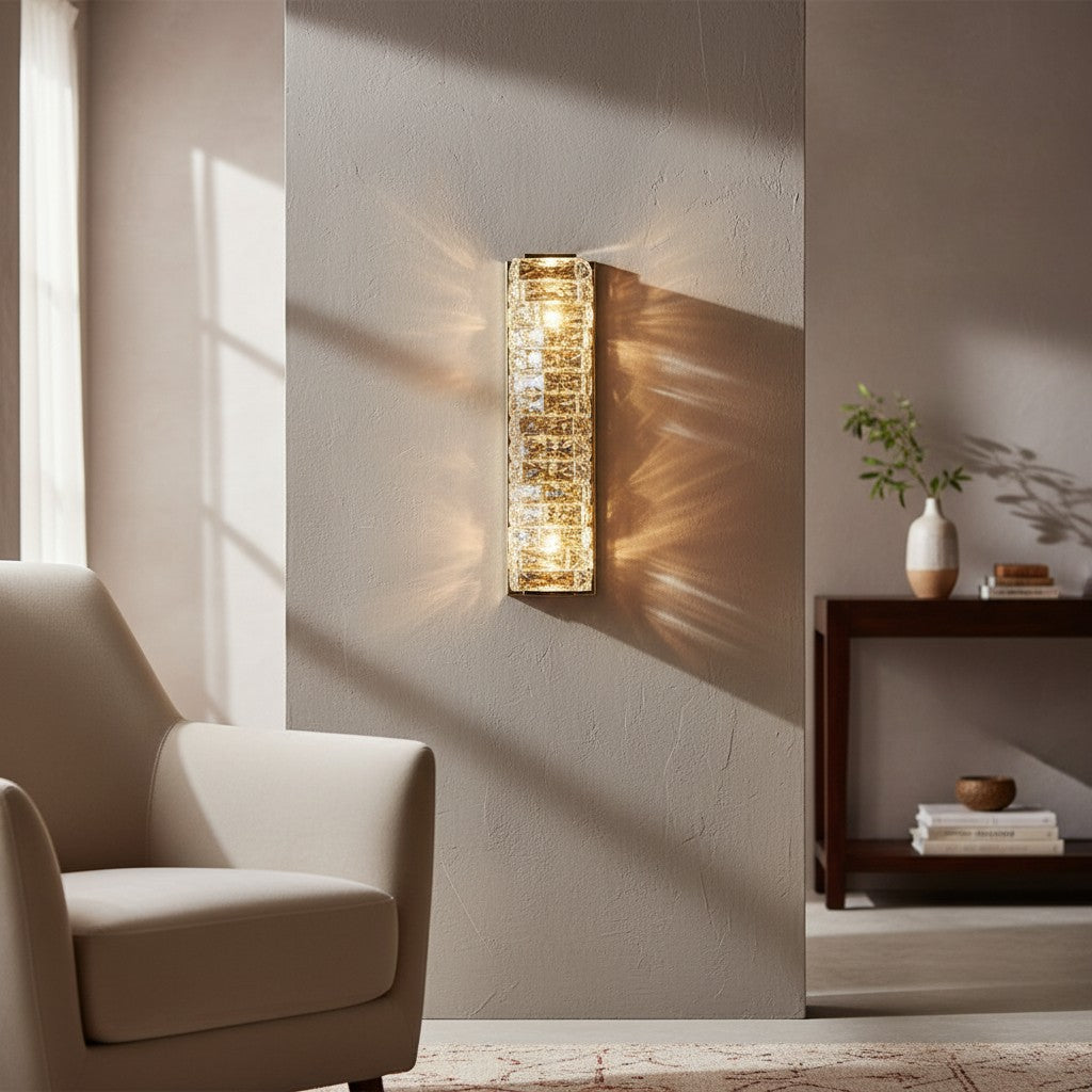 Luxury Stainless Steel & Crystal Cylinder Wall Sconce