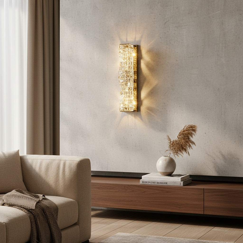 Luxury Stainless Steel & Crystal Cylinder Wall Sconce