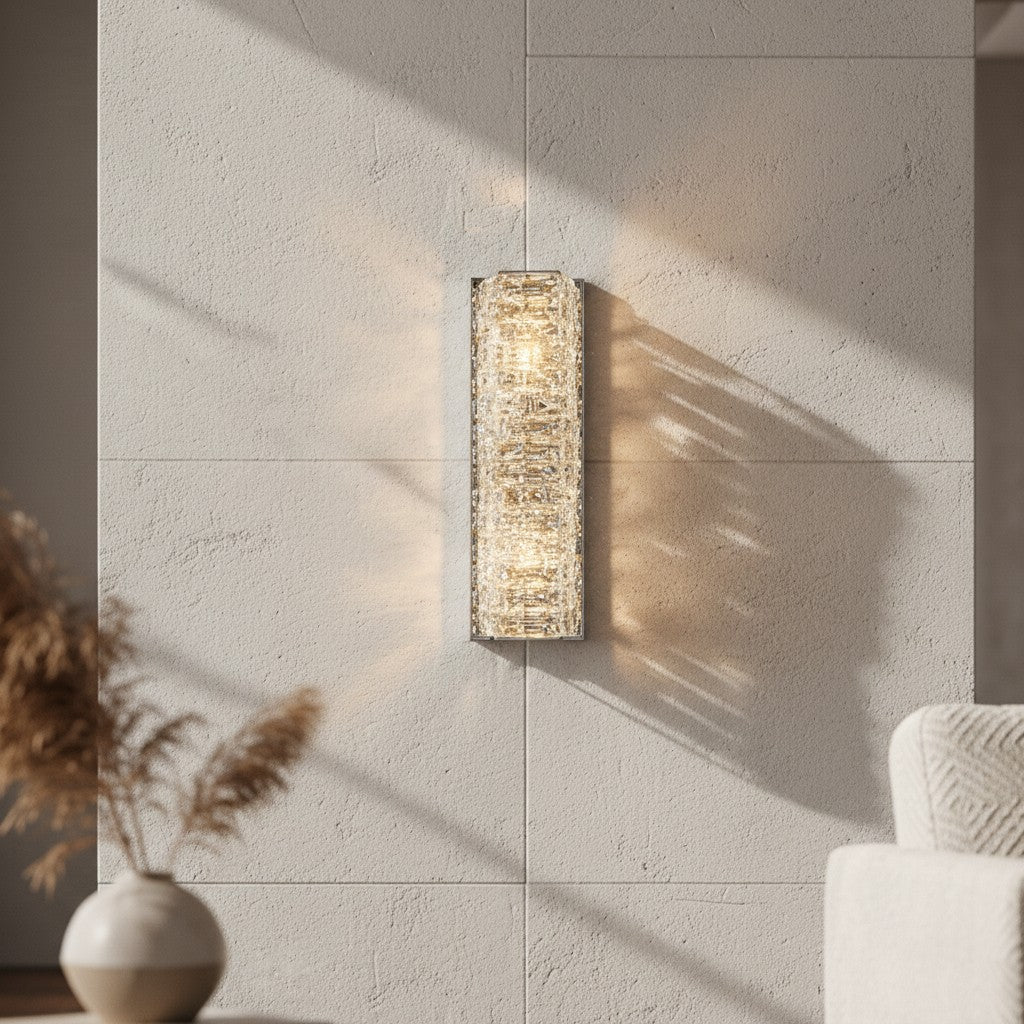 Luxury Stainless Steel & Crystal Cylinder Wall Sconce