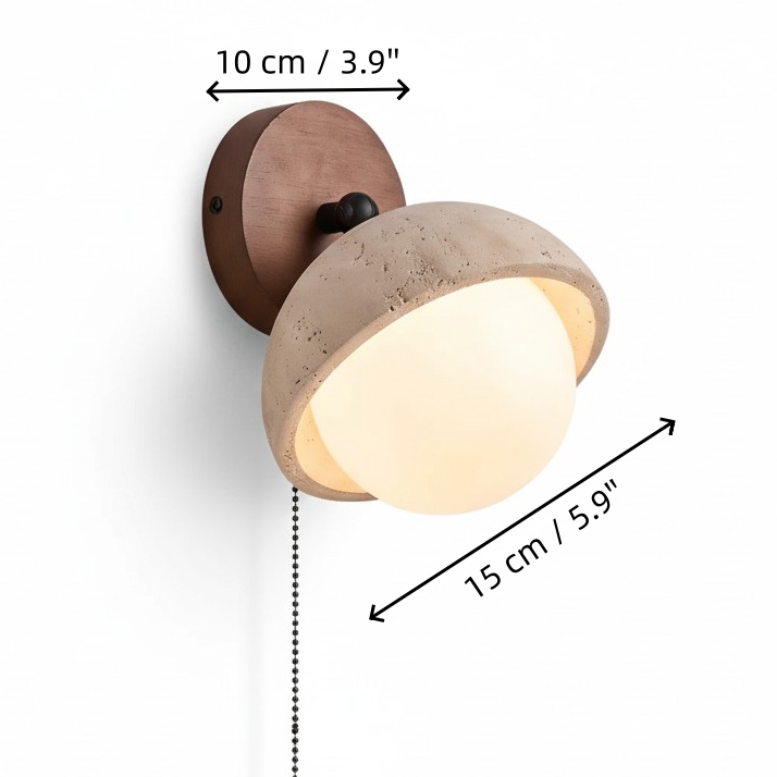 Wabi-Sabi Travertine & Wood Half-Moon Wall Sconce